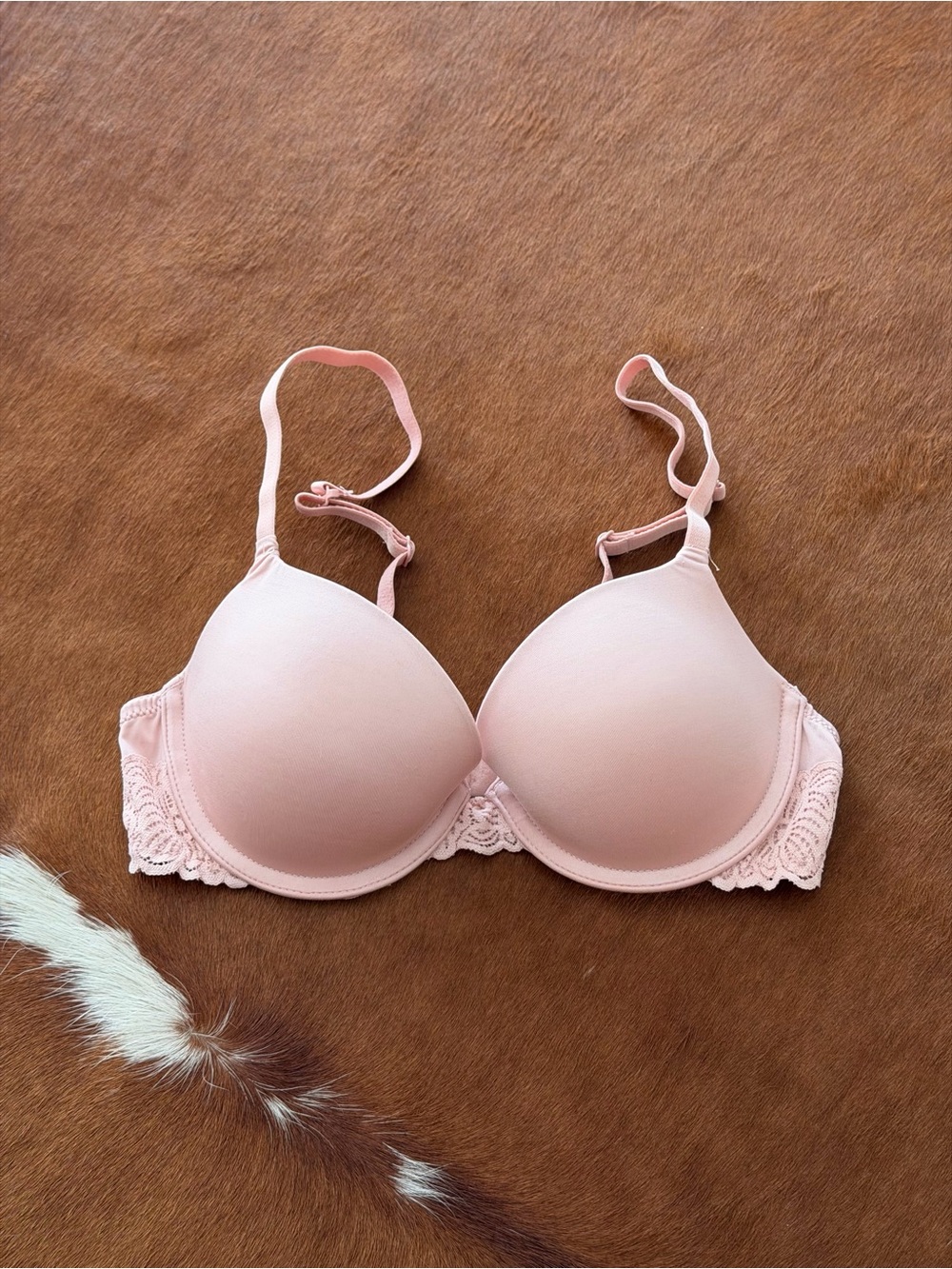 Auden pink lace trim push up bra 32B
